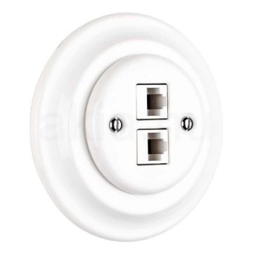 Porcelán hálózati dupla aljzat, rj45, falba süllyesztett