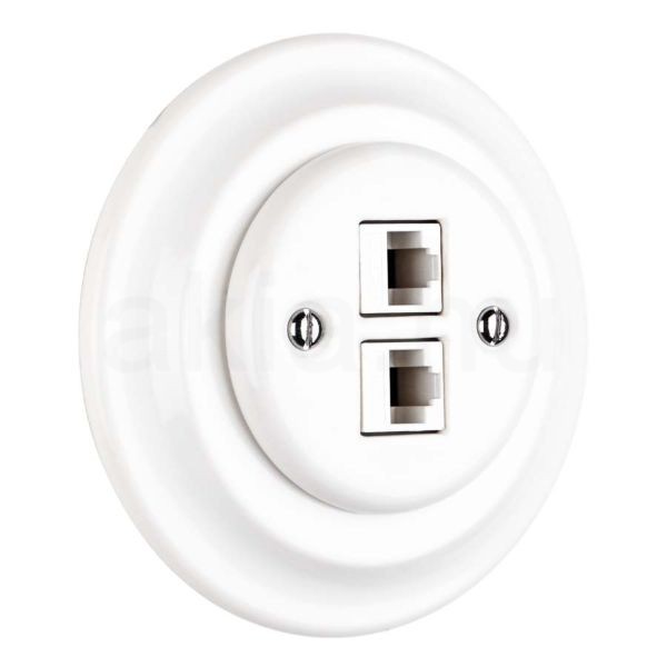 Porcelán hálózati dupla aljzat, rj45, falba süllyesztett