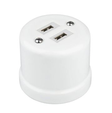 Porcelán USB csatlakozó falonkívüli, fehér