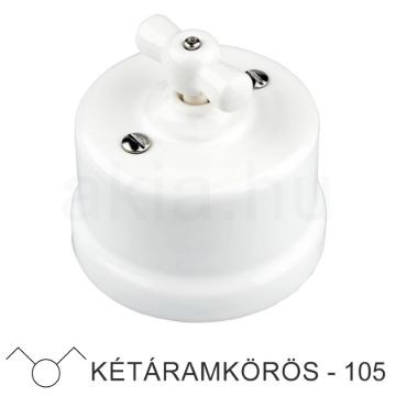 Fehér Porcelán Forgókapcsoló – Két Áramkörös (Csillárkapcsoló, 105)