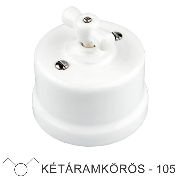 Fehér Porcelán Forgókapcsoló – Két Áramkörös (Csillárkapcsoló, 105)