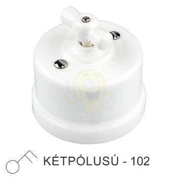 Fehér Porcelán Forgókapcsoló – Kétpólusú, Falra Szerelhető (Vintage)