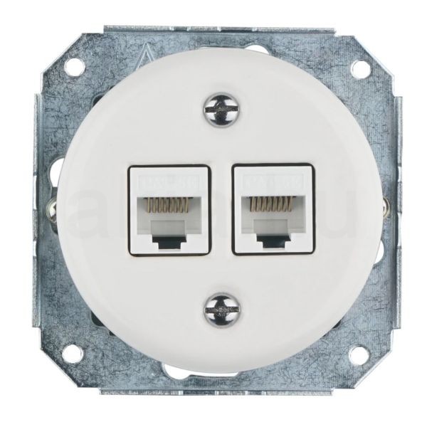 Kép Fehér porcelán dupla RJ45 süllyesztett csatlakozóbetét