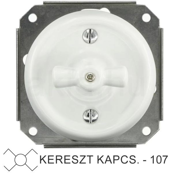 Kép Fehér porcelán kereszt forgókapcsoló betét, süllyesztett