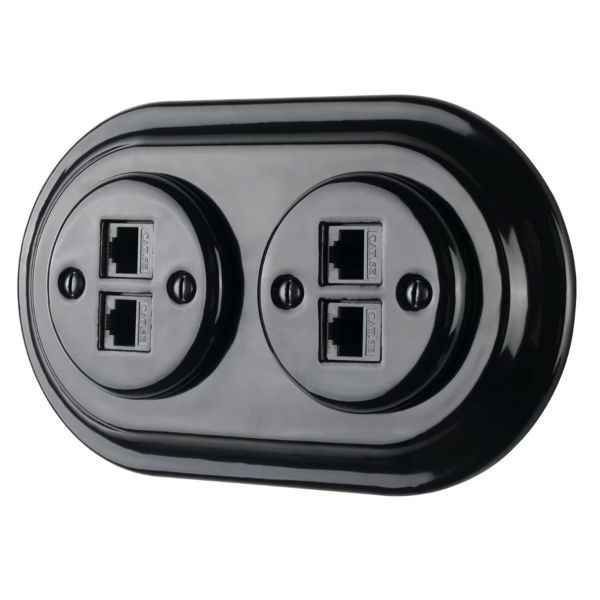 Kép Fekete porcelán dupla RJ45 süllyesztett csatlakozóbetét