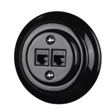 Dupla RJ45 aljzat – fekete porcelán kerettel (2×RJ45, CAT5e/CAT6)