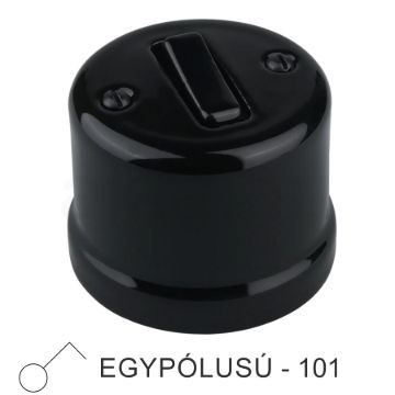 Fekete porcelán 101-es billenőkapcsoló falon kívüli szereléshez