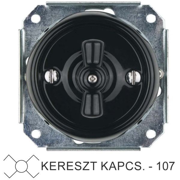 Kép Fekete porcelán kereszt-forgókapcsoló betét, süllyesztett