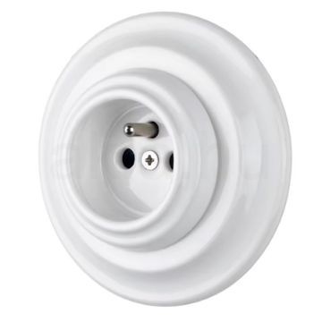 Földelőtüskés csatlakozó aljzat fehér porcelán kerettel – Type E