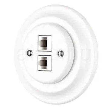 Dupla RJ45 aljzat fehér porcelán kerette