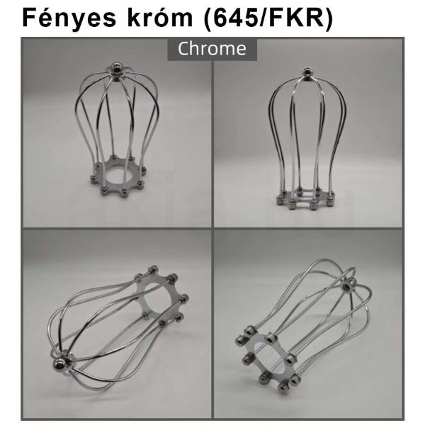 Fényes króm fém lámpa rács – csepp alakú, E27 búratartós rögzítéssel