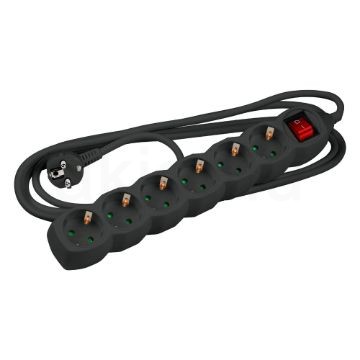 Technik Elosztó 6 utas 5m kábellel 1,5mm2 rézkábel + kapcsoló (fekete) 16A