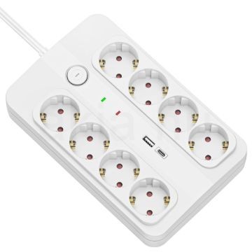Technik Professional Elosztó 8 utas 1,5m 1,5mm2 +USB-A-C +surge +kapcsoló 16A