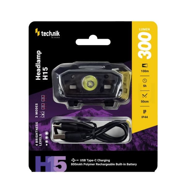 Technik Fejlámpa H15 (akkumulátoros) CREE LED + USB Type-C (300 lumen)